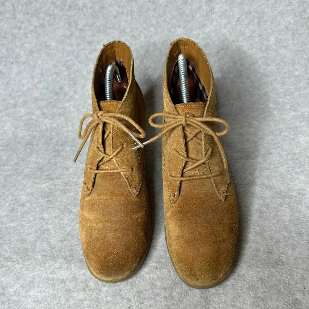 White Mountain Kahlua Suede Lace Up Wedge Booties Tan Brown Leather 7.5M Shoes‎